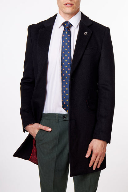 NATE - BLACK WOOL BLEND LONG OVERCOAT