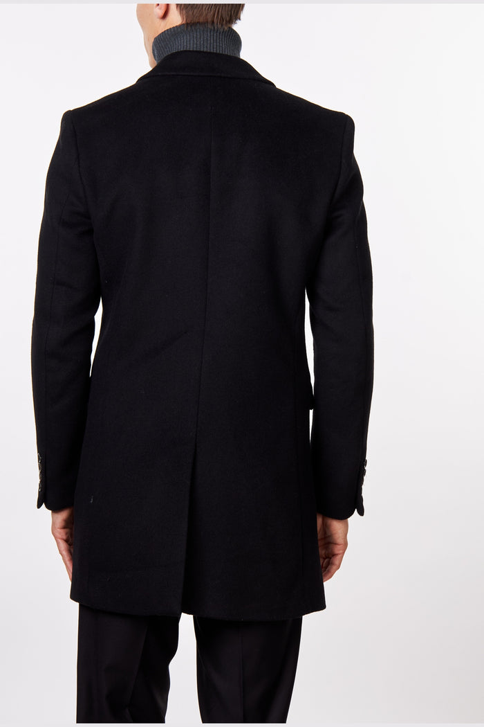 NATE - BLACK WOOL BLEND LONG OVERCOAT