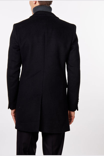 NATE - BLACK WOOL BLEND LONG OVERCOAT
