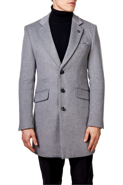 NATE - GREY LONG WOOL BLEND OVERCOAT