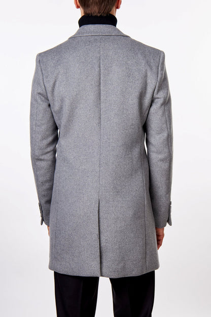 NATE - GREY LONG WOOL BLEND OVERCOAT