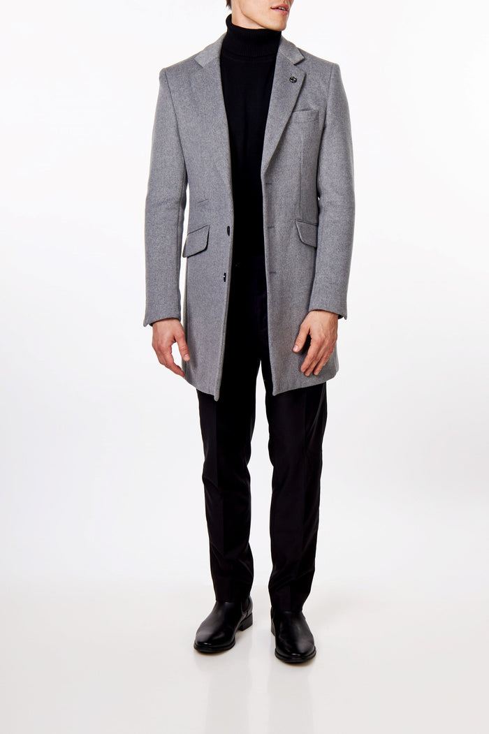 NATE - GREY LONG WOOL BLEND OVERCOAT