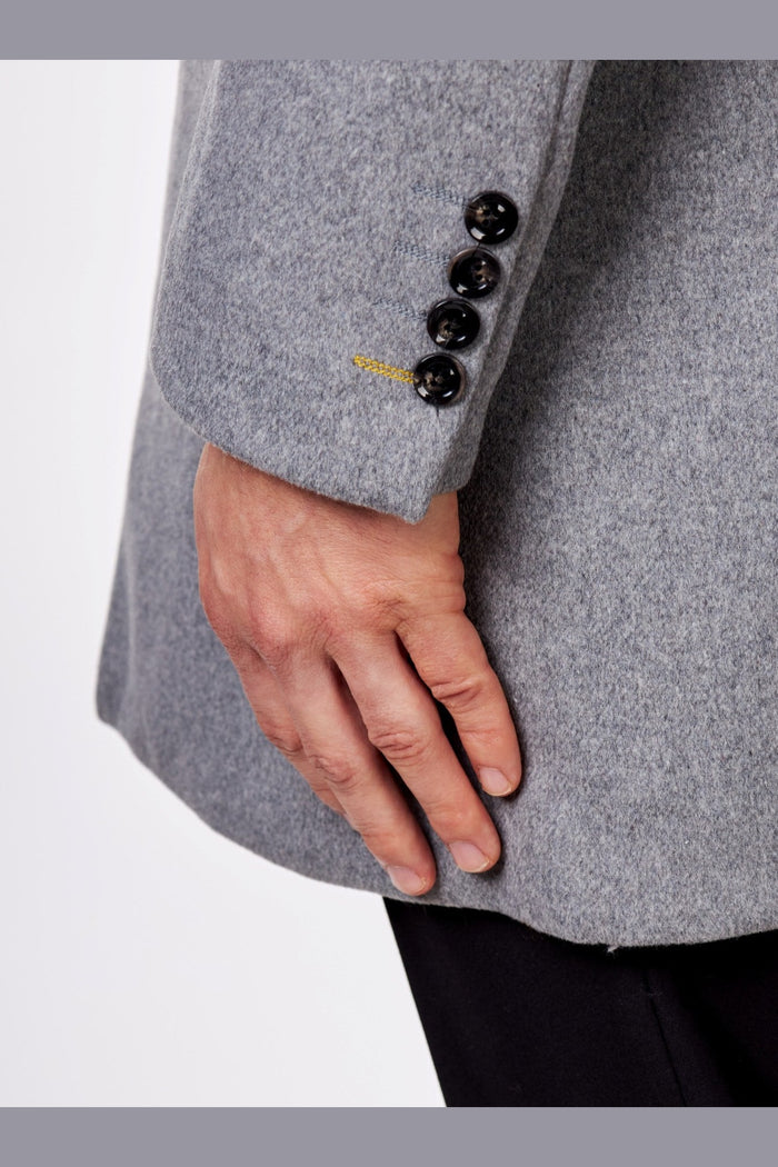 NATE - GREY LONG WOOL BLEND OVERCOAT