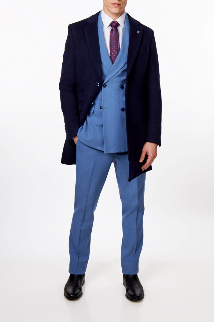 NATE - NAVY LONG WOOL BLEND OVERCOAT