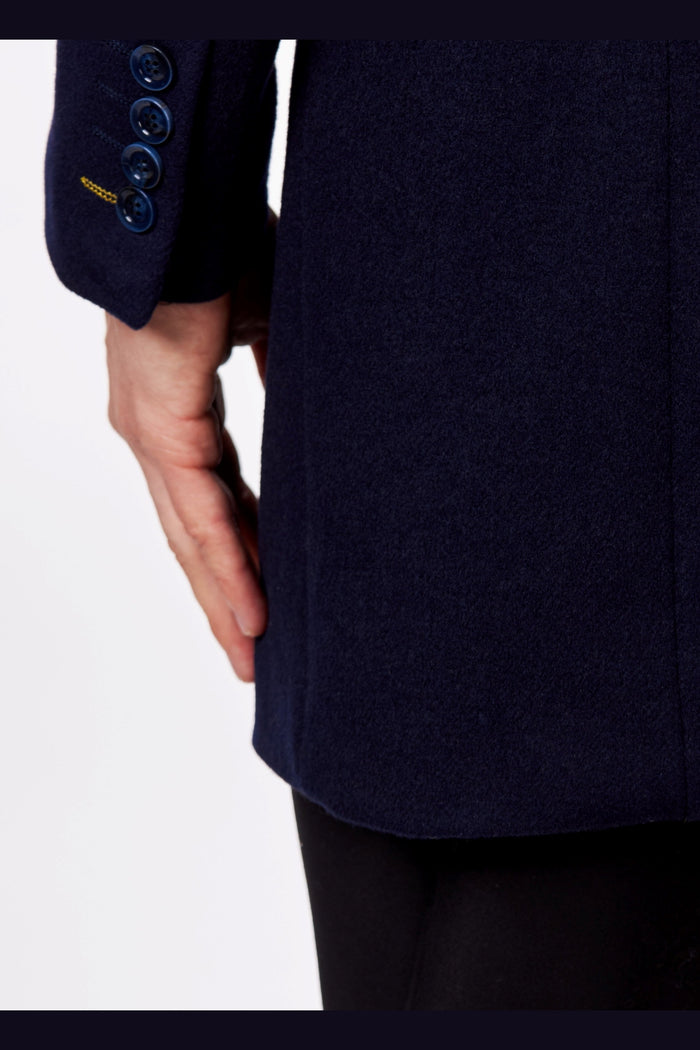 NATE - NAVY LONG WOOL BLEND OVERCOAT