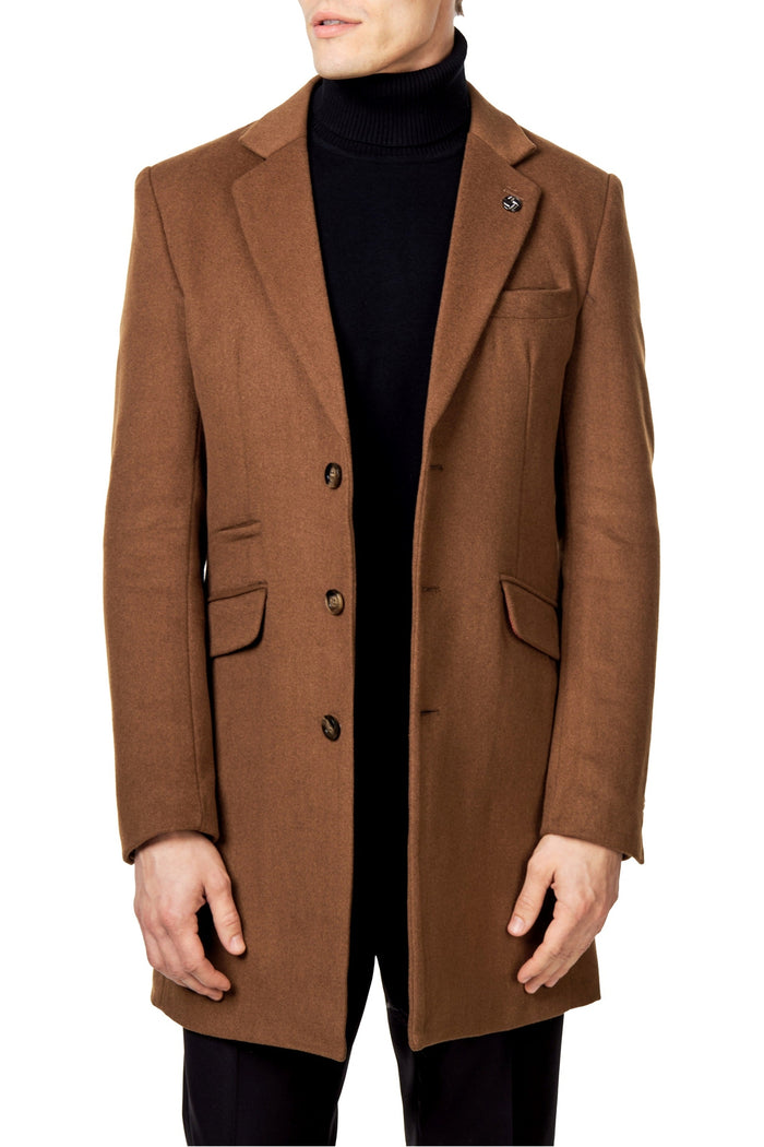 NATE - TAN LONG WOOL BLEND OVERCOAT