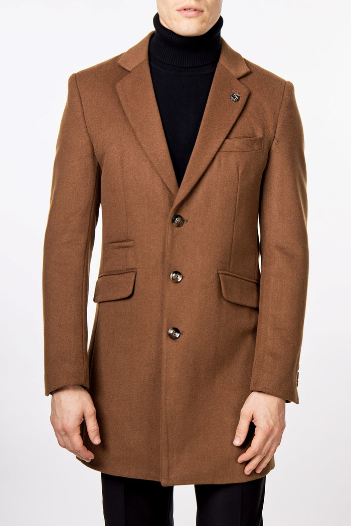 NATE - TAN LONG WOOL BLEND OVERCOAT