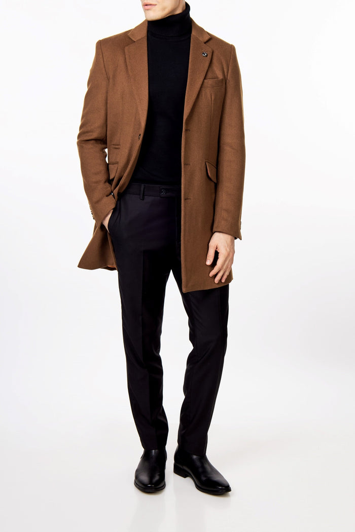 NATE - TAN LONG WOOL BLEND OVERCOAT