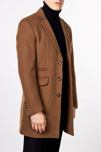 NATE - TAN LONG WOOL BLEND OVERCOAT