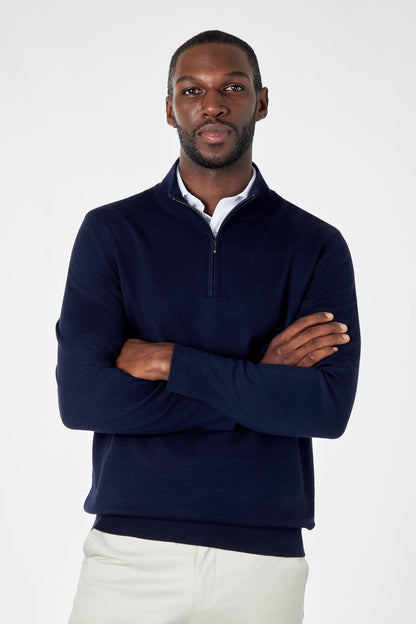 NAVY 100% COTTON KNIT ZIP NECK JUMPER