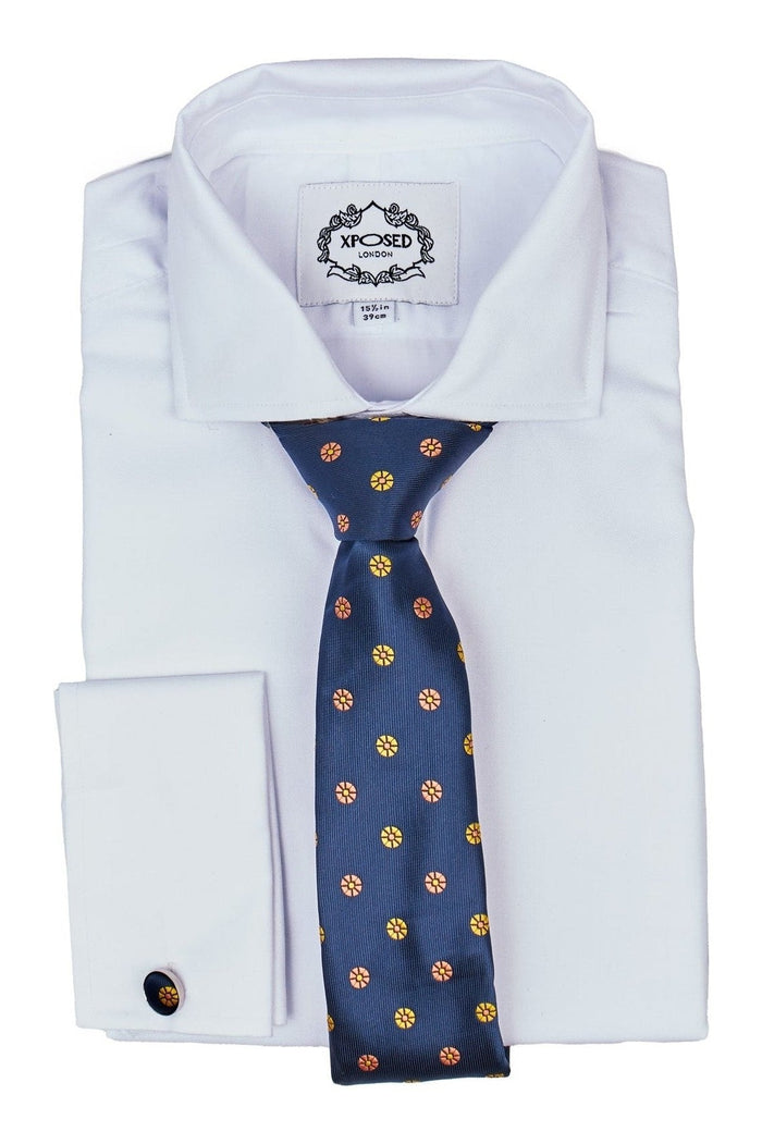 NAVY BLUE MINI FLORAL NECK TIE SET