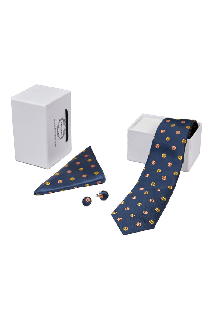 NAVY BLUE MINI FLORAL NECK TIE SET