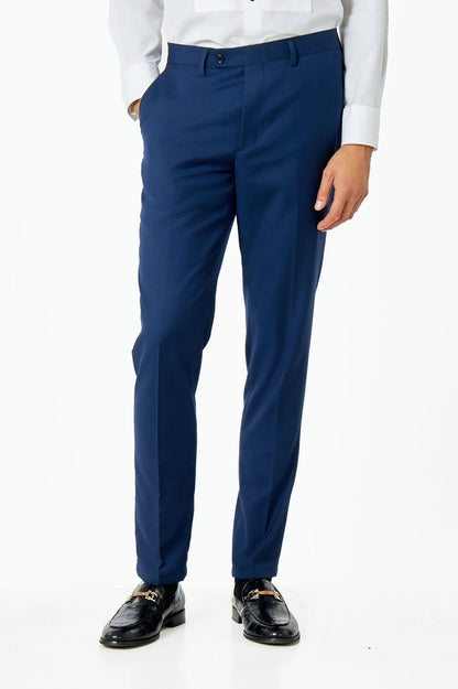 NAVY BLUE SUIT TROUSERS GEO PATTERN DETAILED