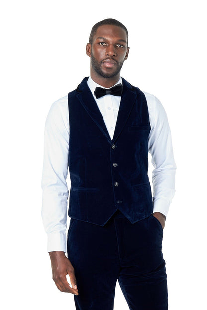 NAVY BLUE VELVET WAISTCOAT WITH NOTCH LAPEL