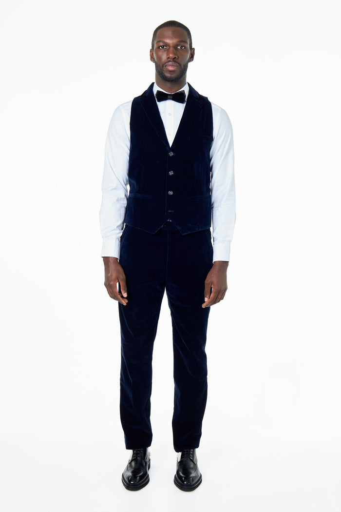 NAVY BLUE VELVET WAISTCOAT WITH NOTCH LAPEL