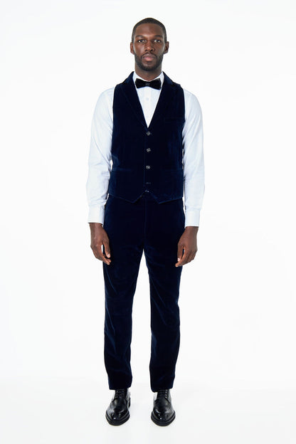 NAVY BLUE VELVET WAISTCOAT WITH NOTCH LAPEL