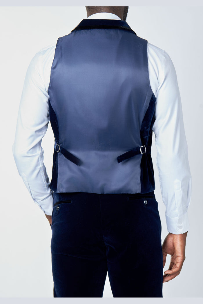 NAVY BLUE VELVET WAISTCOAT WITH NOTCH LAPEL