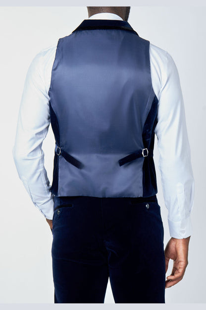 NAVY BLUE VELVET WAISTCOAT WITH NOTCH LAPEL