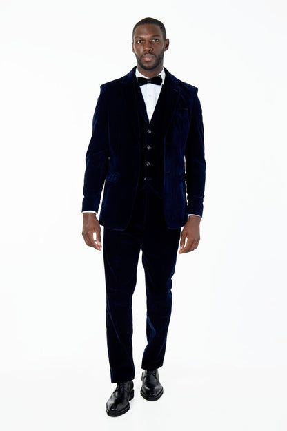 NAVY BLUE VELVET WAISTCOAT WITH NOTCH LAPEL