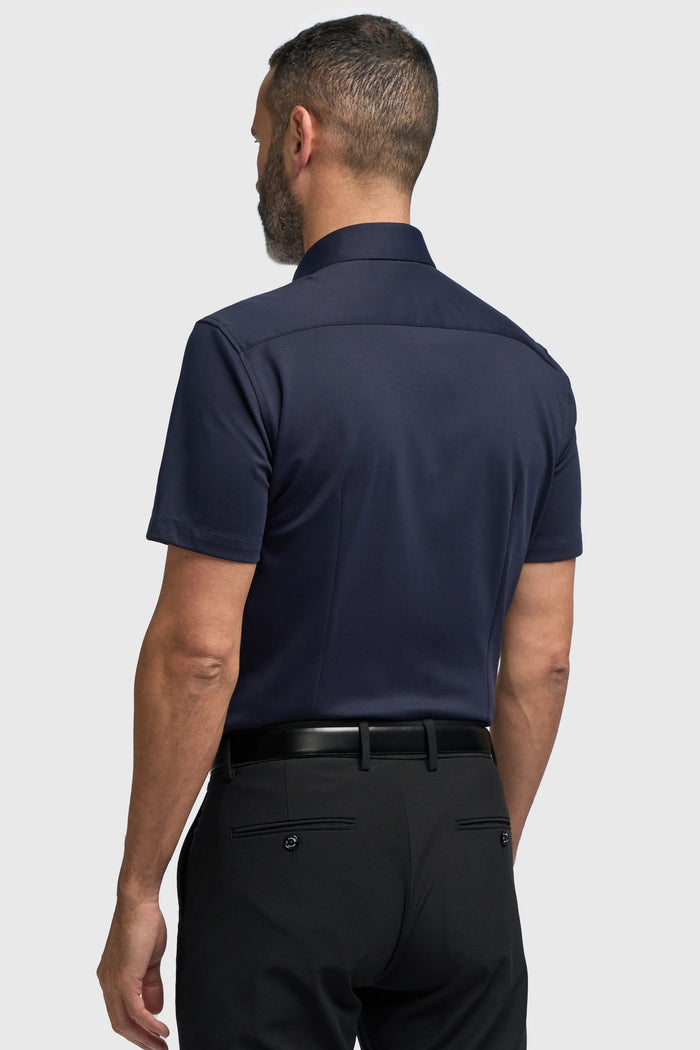 Navy Cotton Stretch Slim Fit Shirt – Short Sleeve
