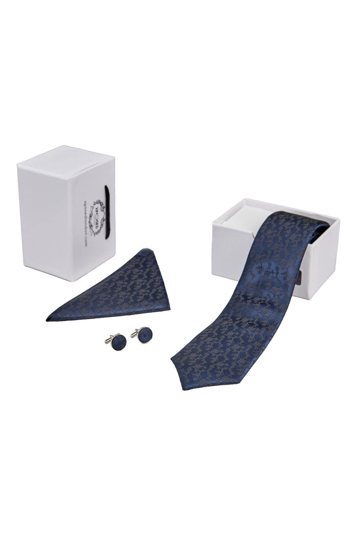 NAVY FLORAL PAISLEY NECK TIE SET