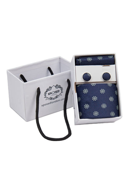 NAVY MINI FLORAL NECK TIE SET