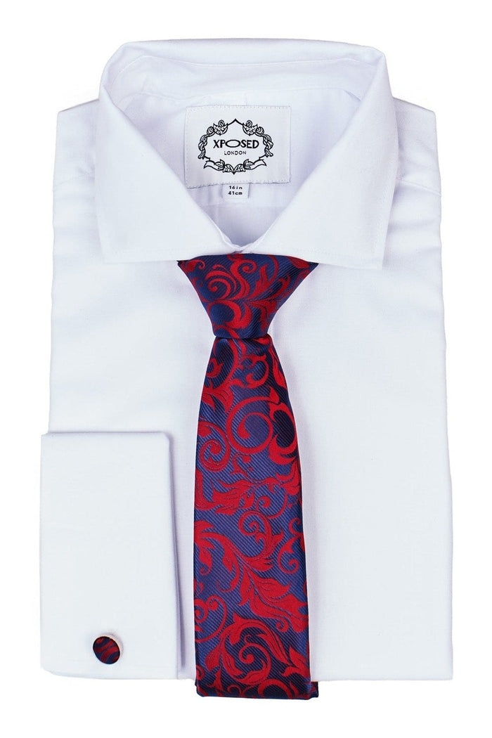 NAVY RED FLORAL PAISLEY NECK TIE SET