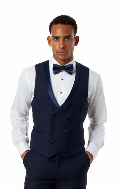 Navy Rhinestone Shawl Lapel Tuxedo 3-Piece Wedding Suit