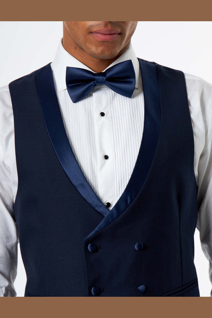 Navy Satin Trim Wedding Waistcoat Tuxedo Vest