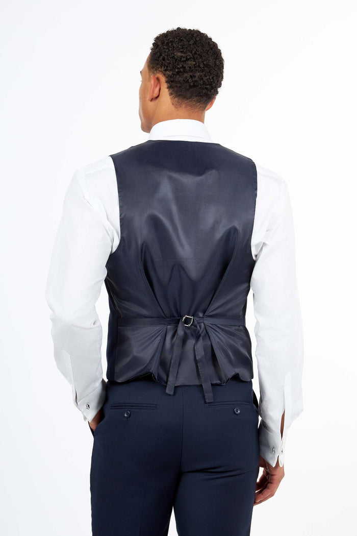 Navy Satin Trim Wedding Waistcoat Tuxedo Vest