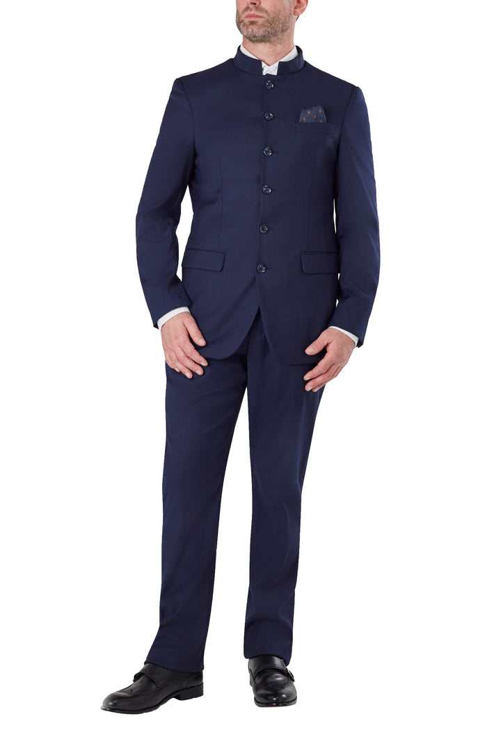NAVY SUIT WITH CHINESE GRANDAD COLLAR