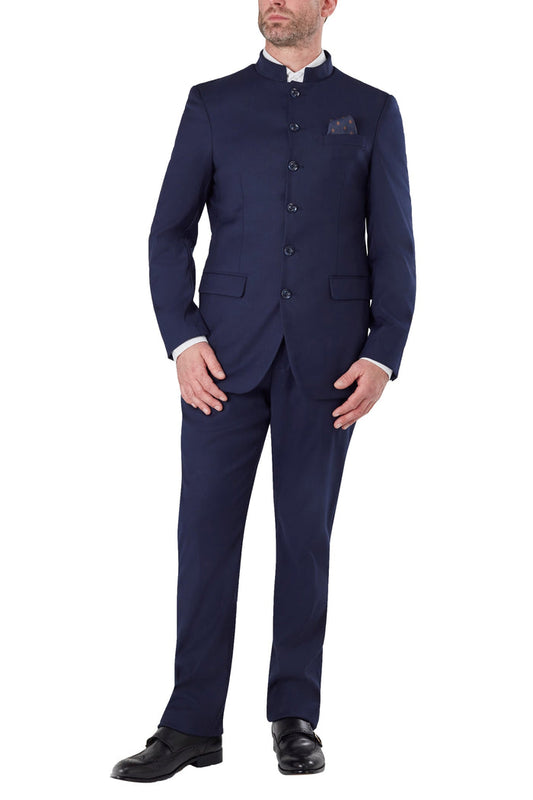 NAVY SUIT WITH CHINESE GRANDAD COLLAR