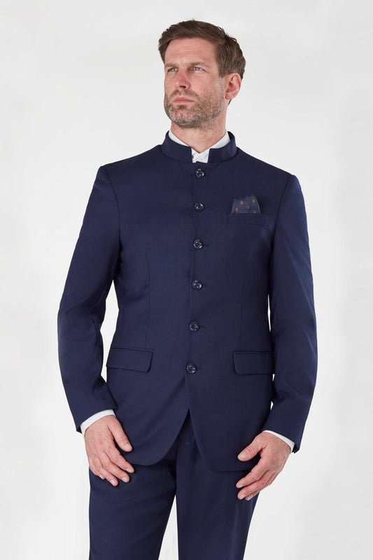 NAVY SUIT WITH CHINESE GRANDAD COLLAR