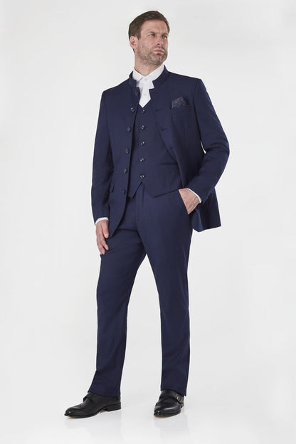 NAVY SUIT WITH CHINESE GRANDAD COLLAR