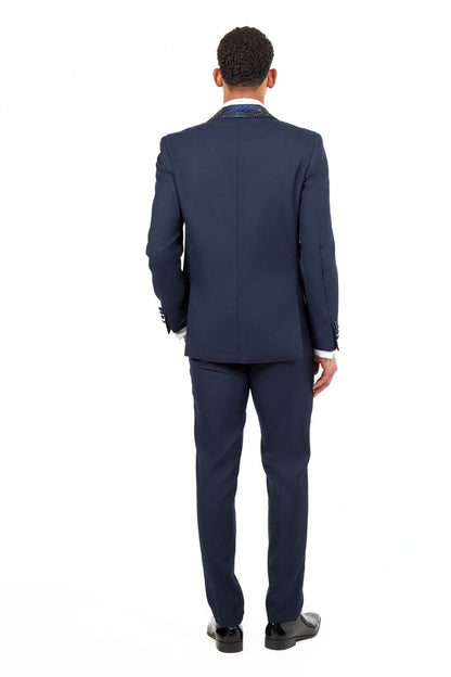 Navy Tuxedo Wedding Jacket Rhinestone Lapel