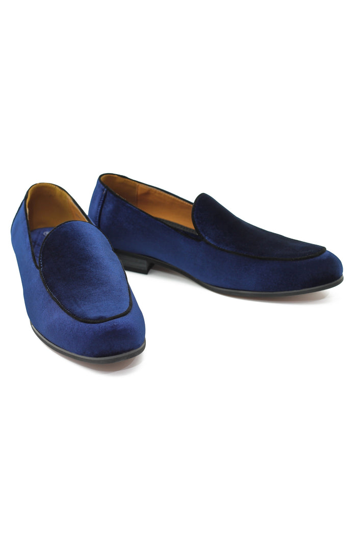 NAVY VELVET TUXEDO SLIPPERS