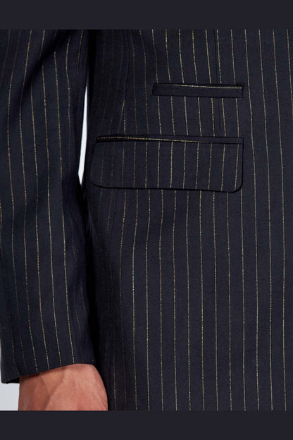 NEIL - Mens Black 3-Piece Suit Fine Gold Pinstripes Tailored Fit