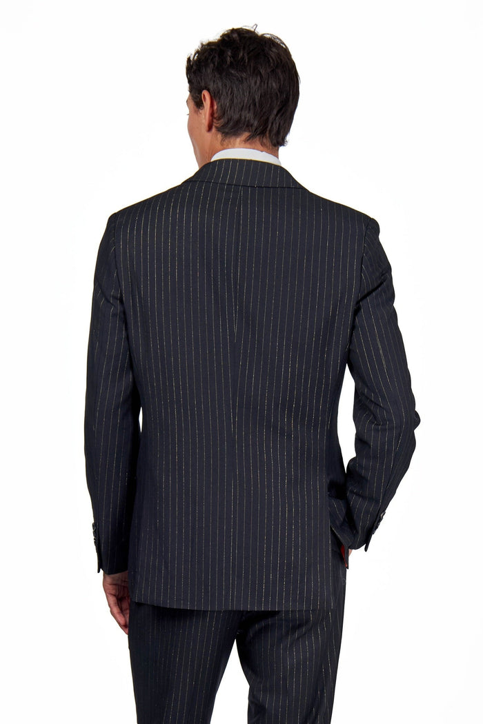 NEIL - Mens Black 3-Piece Suit Fine Gold Pinstripes Tailored Fit
