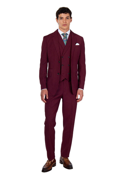 NEIL - Mens Black 3-Piece Suit Fine Gold Pinstripes Tailored Fit