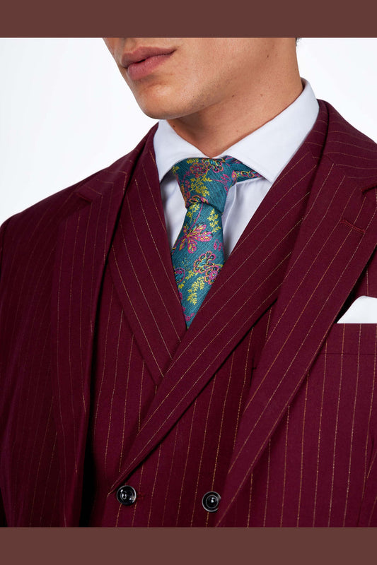 NEIL - Mens Black 3-Piece Suit Fine Gold Pinstripes Tailored Fit