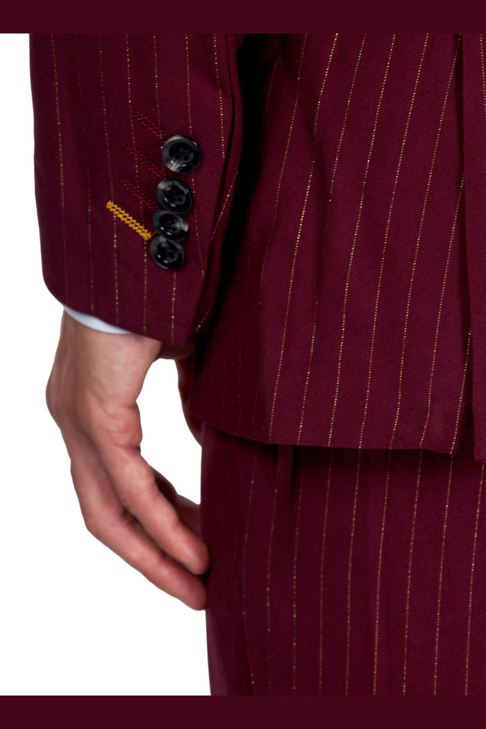 NEIL - Mens Black 3-Piece Suit Fine Gold Pinstripes Tailored Fit