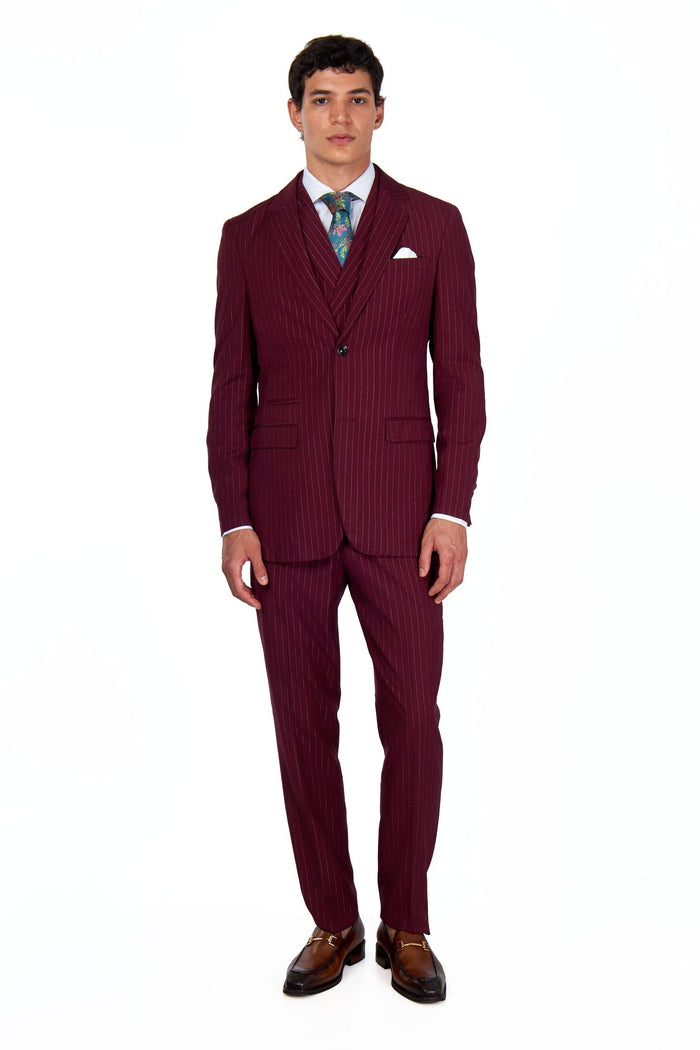 NEIL - Mens Black 3-Piece Suit Fine Gold Pinstripes Tailored Fit