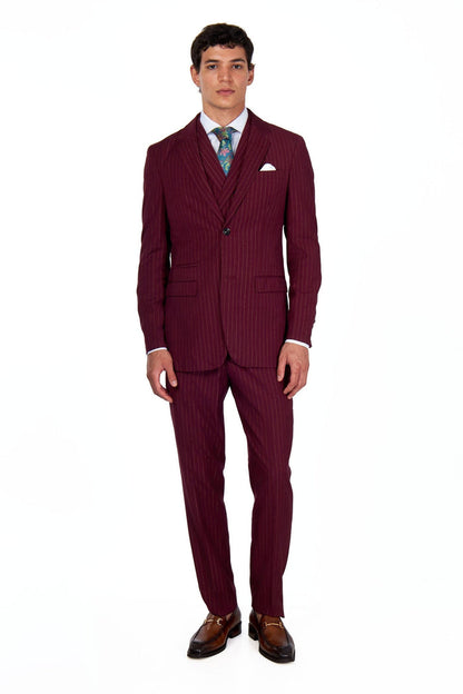 NEIL - Mens Black 3-Piece Suit Fine Gold Pinstripes Tailored Fit