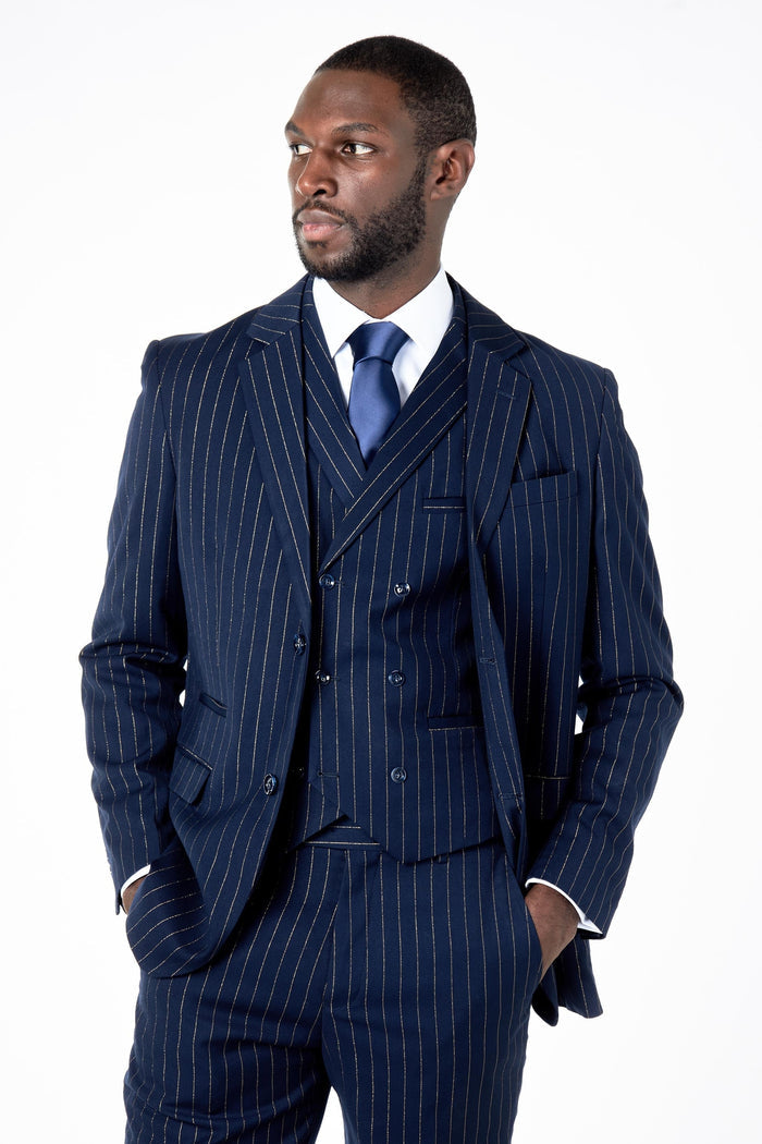 NEIL - Navy Double breasted Pinstripe Suit