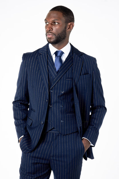 NEIL - Navy Double breasted Pinstripe Suit