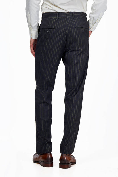 NEIL – Mens Black Two Piece Suit Gold Pinstripe
