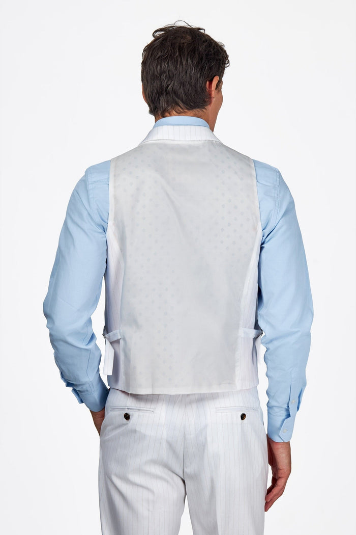 NEIL – Mens Double Breasted Wedding Waistcoat White Gold Pinstripes