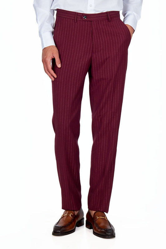Men's Neil Maroon Gold Pinstripe Double Breasted 5-Piece Suit Bundle