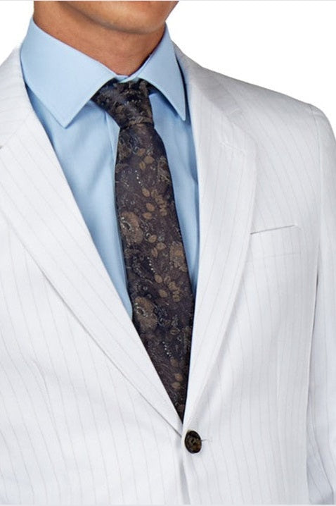 NEIL – Mens White Gold Pinstripe Blazer Tailored Fit Jacket