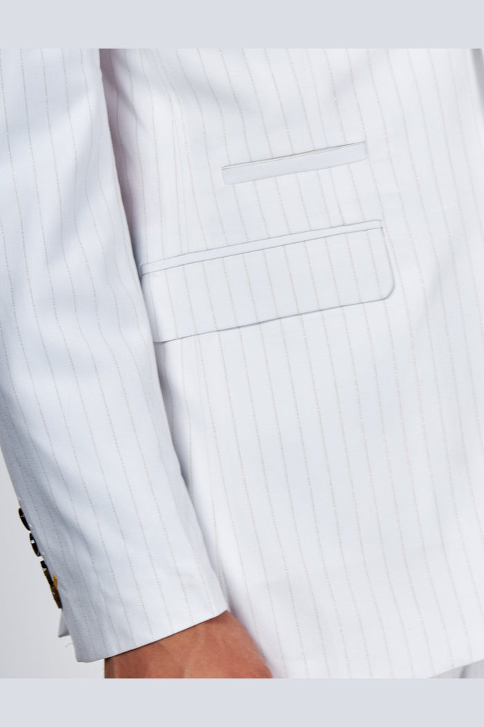 NEIL – Mens White Gold Pinstripe Blazer Tailored Fit Jacket